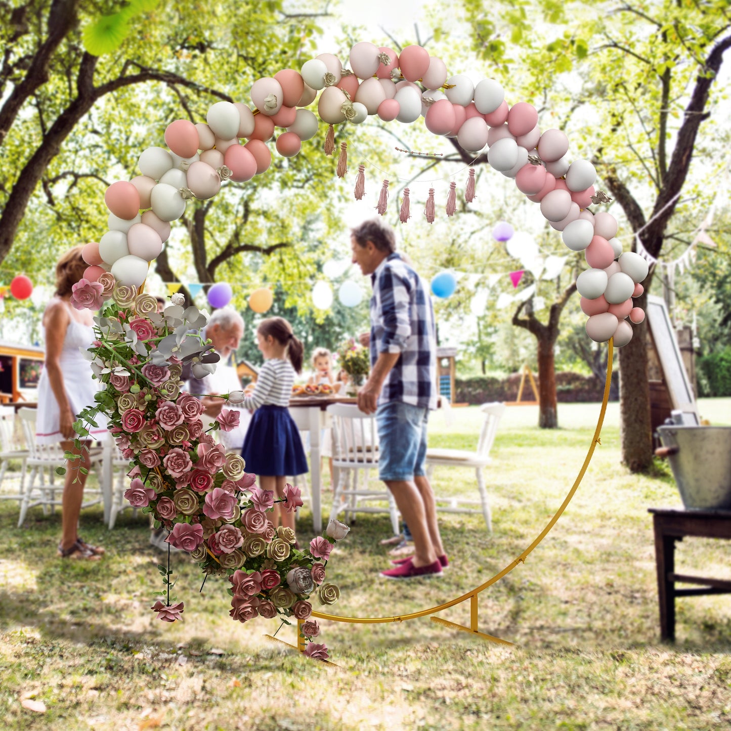 222cm Gold Tone Wedding Arch Round Backdrop Stand for Birthday Party