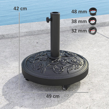 Parasol Base with Wheels, Floral Rose Pattern, Black