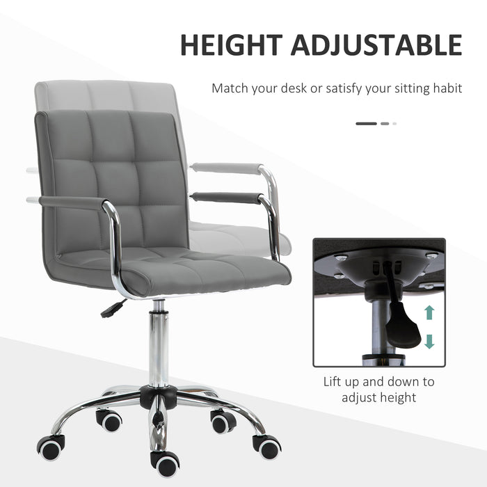 Mid Back PU Leather Home Office Desk Chair Swivel Computer Chair with Arm, Wheels, Adjustable Height, Grey