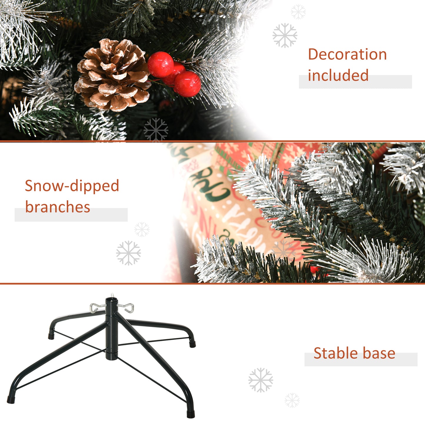 6FT Artificial Snow Dipped Christmas Tree Xmas Holiday Pencil Tree Green