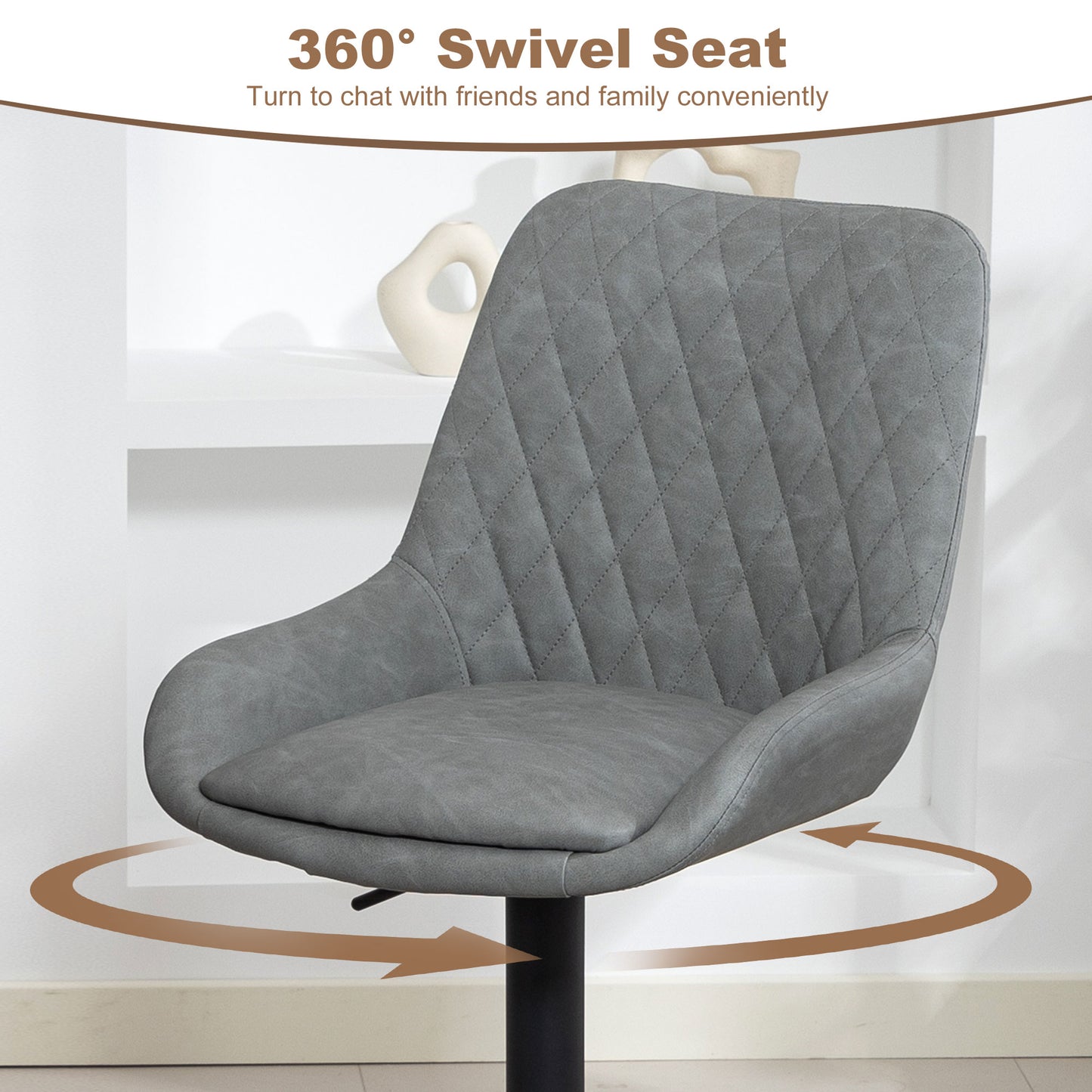 Bar Stools Set of 2, Adjustable Bar Chairs Swivel Light Grey