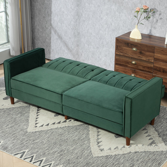 Three Seater High Comfort Convertible Sofa - Futon Velvet-Touch Tufted Couch Sofa Bed Green