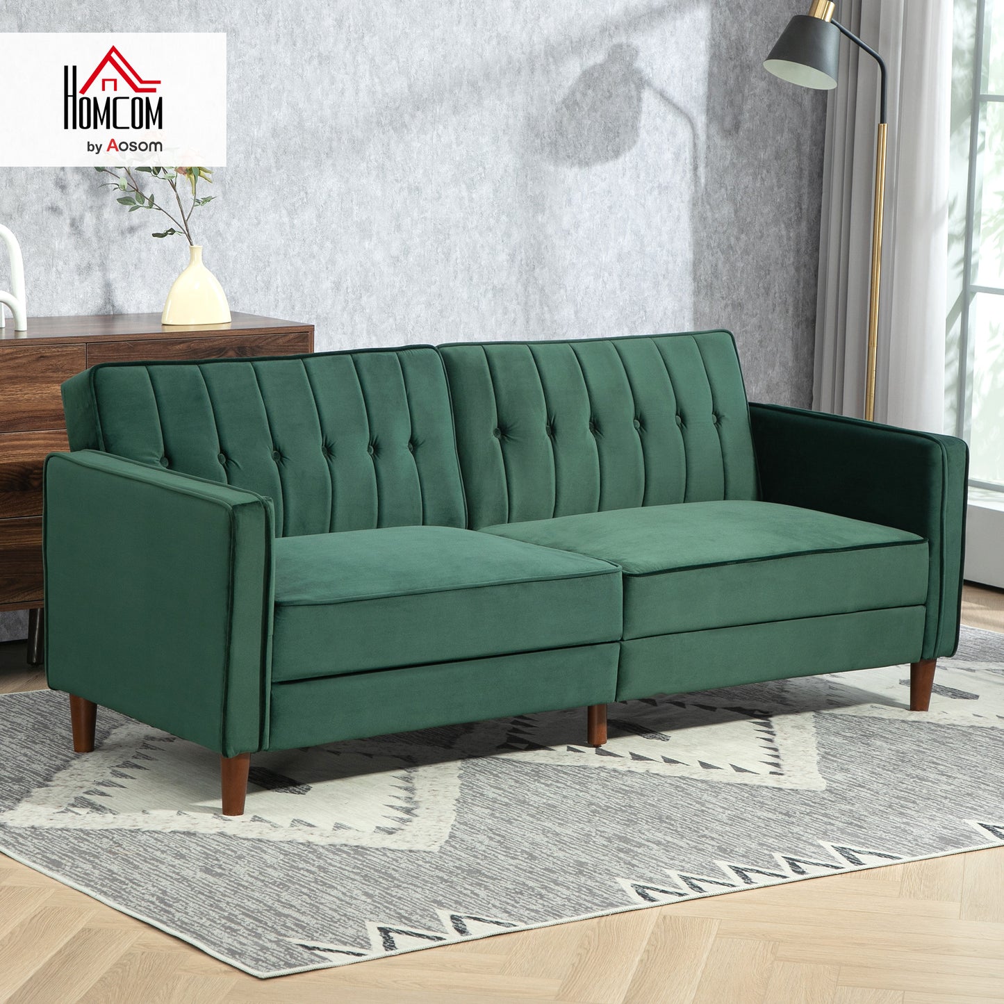 Convertible Sofa Futon Velvet-Touch Tufted Couch Sofa Bed Green