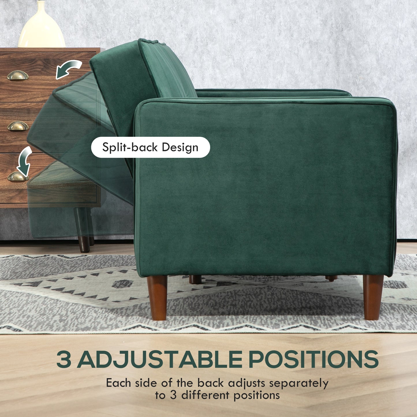 Convertible Sofa Futon Velvet-Touch Tufted Couch Sofa Bed Green