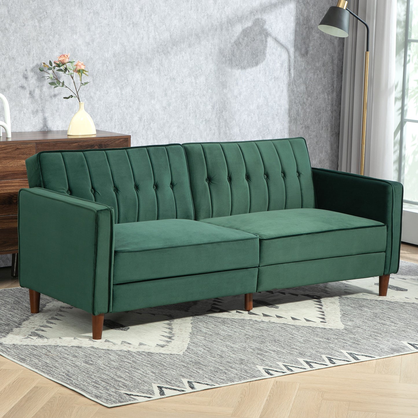 Convertible Sofa Futon Velvet-Touch Tufted Couch Sofa Bed Green