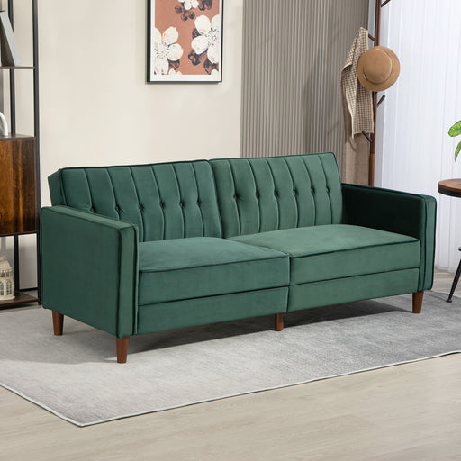 Convertible Sofa Futon Velvet-Touch Tufted Couch Sofa Bed Green