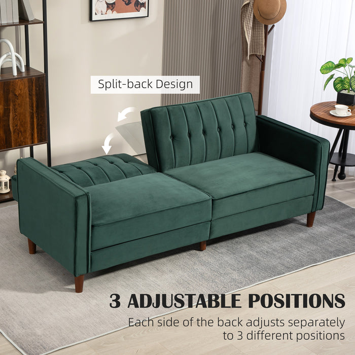 Three Seater High Comfort Convertible Sofa - Futon Velvet-Touch Tufted Couch Sofa Bed Green