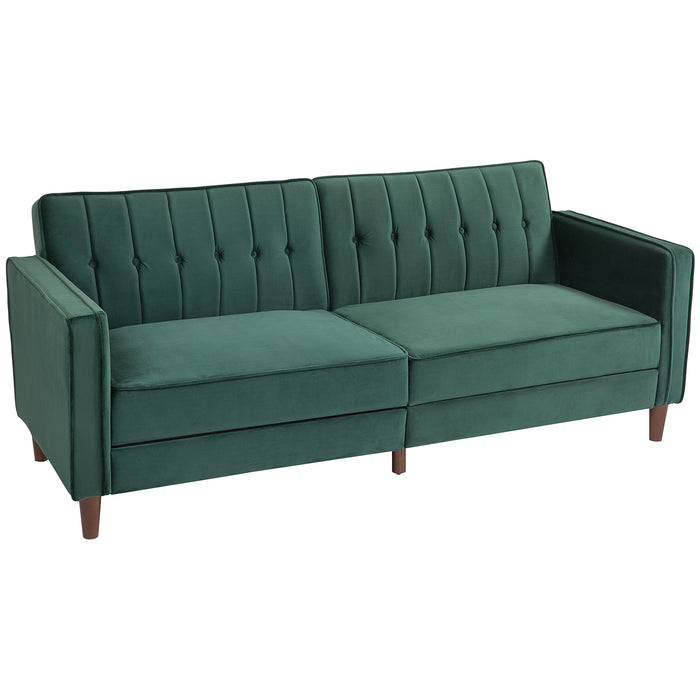 Three Seater High Comfort Convertible Sofa - Futon Velvet-Touch Tufted Couch Sofa Bed Green