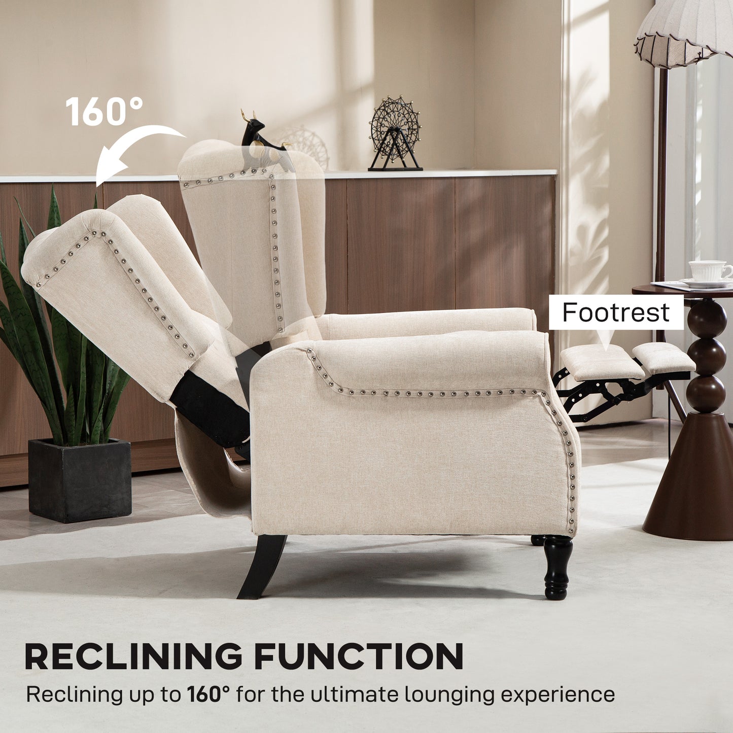 Manual Reclining Armchair Recliner with Footrest Beige