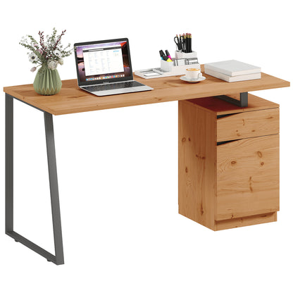 Computer Desk, Writing Table with Cabinet and Drawer, Natural