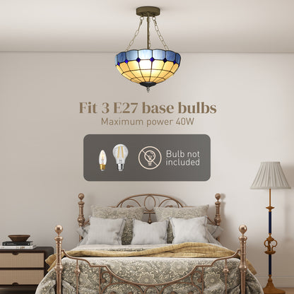 Ceiling Light, Vintage Tiffany Style Chandelier with 3 E27 Sockets