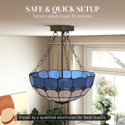 Ceiling Light, Vintage Tiffany Style Chandelier with 3 E27 Sockets