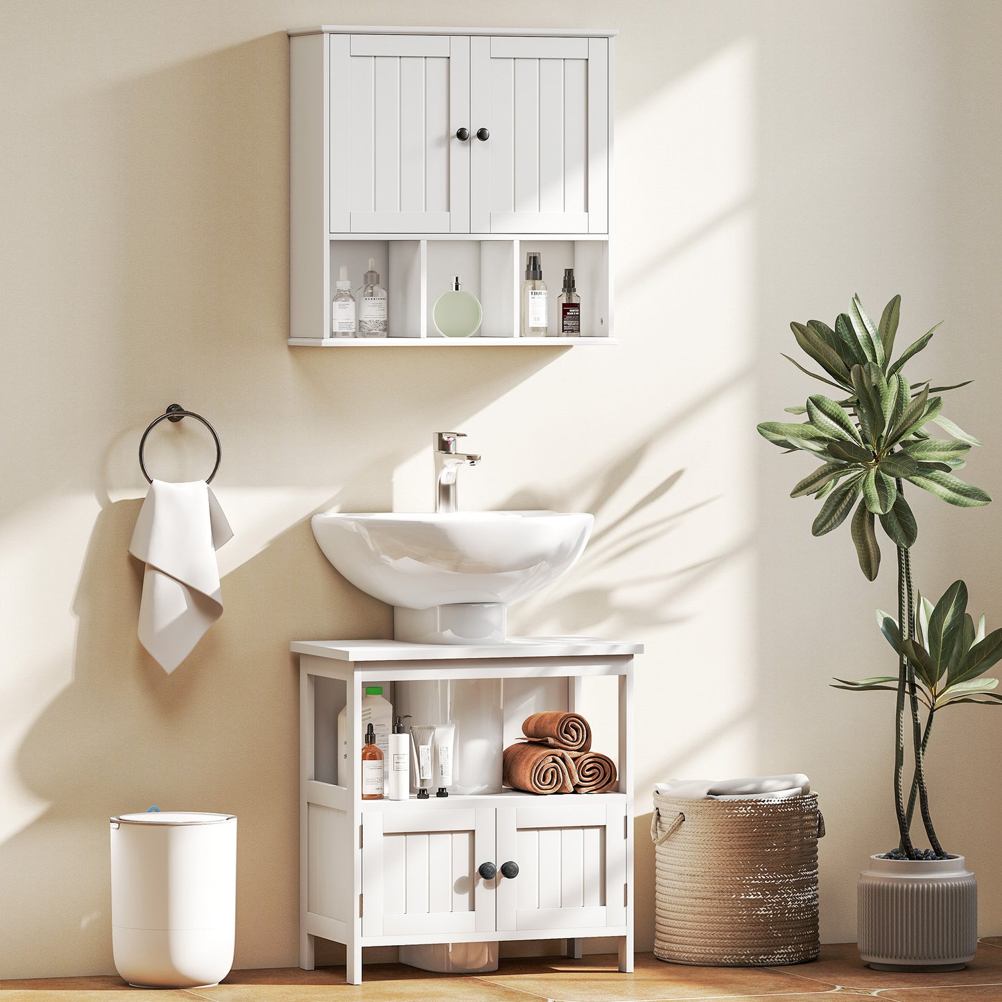 Bathroom Wall Cabinet, Medicine Cabinet with Open Compartments, Shelf