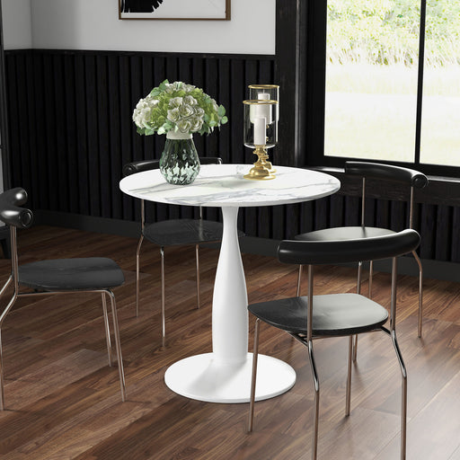 Round Dining Table, Modern Dining Room Table with Steel Base, Non-slip Foot Pad, Space Saving Small Dining Table