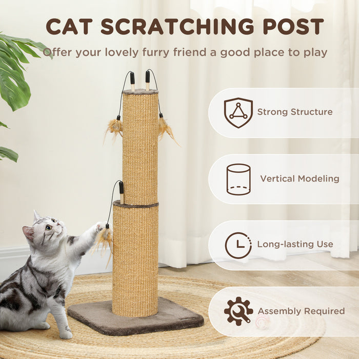 78cm Tall Cat Scratching Post with 3 Toy Feathers, Brown