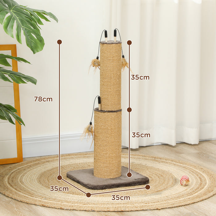 78cm Tall Cat Scratching Post with 3 Toy Feathers, Brown