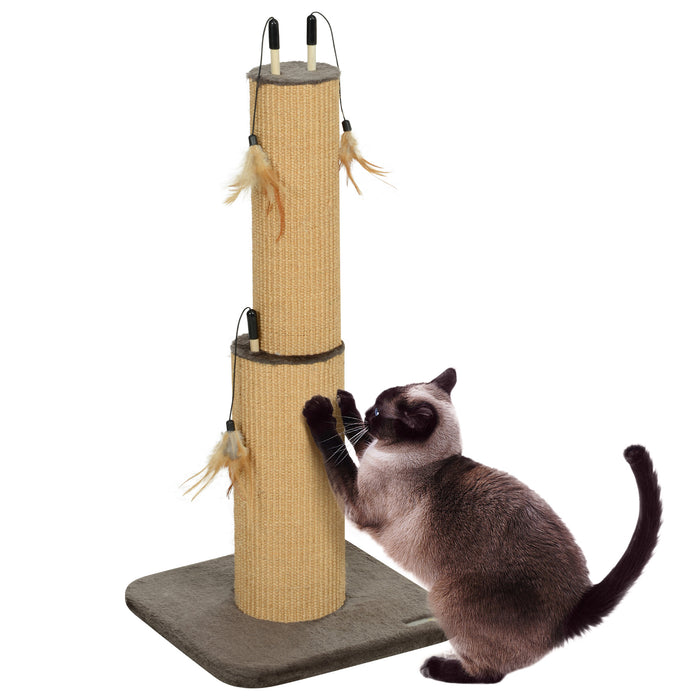 78cm Tall Cat Scratching Post with 3 Toy Feathers, Brown