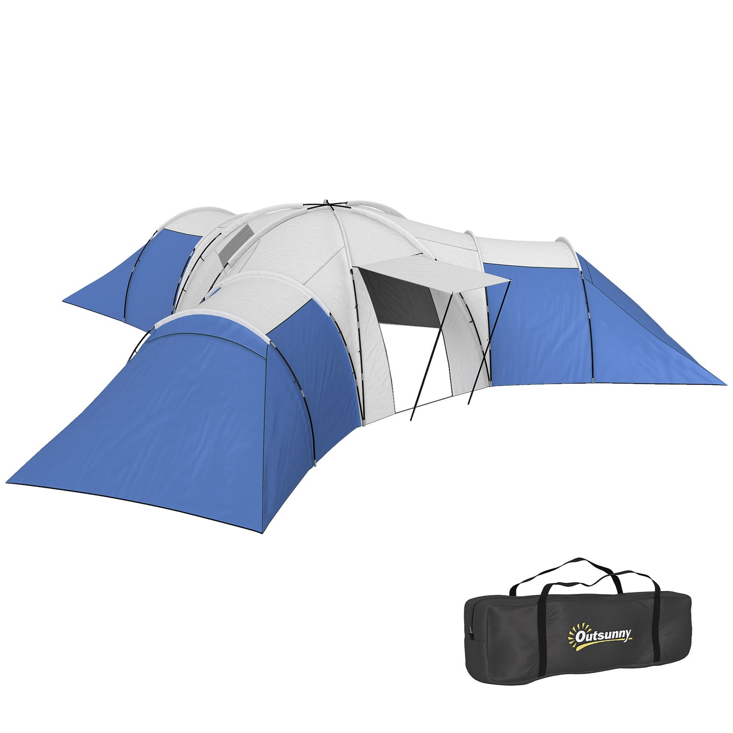 Large Tunnel Tent with 3 Bedroom, Living Area and Porch, Blue