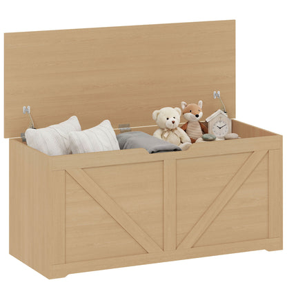 Storage Trunk for Living Room, with Safety Hinges, 100cm, Nature Wood