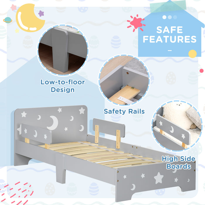 Toddler bed w/ Star and Moon Patterns, for Ages 3-6 Years - Grey