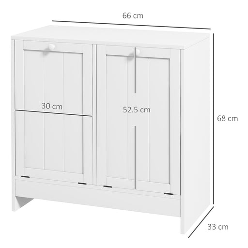 Tilt-out Laundry Storage Cabinet with 2 Compartment Hampers, White