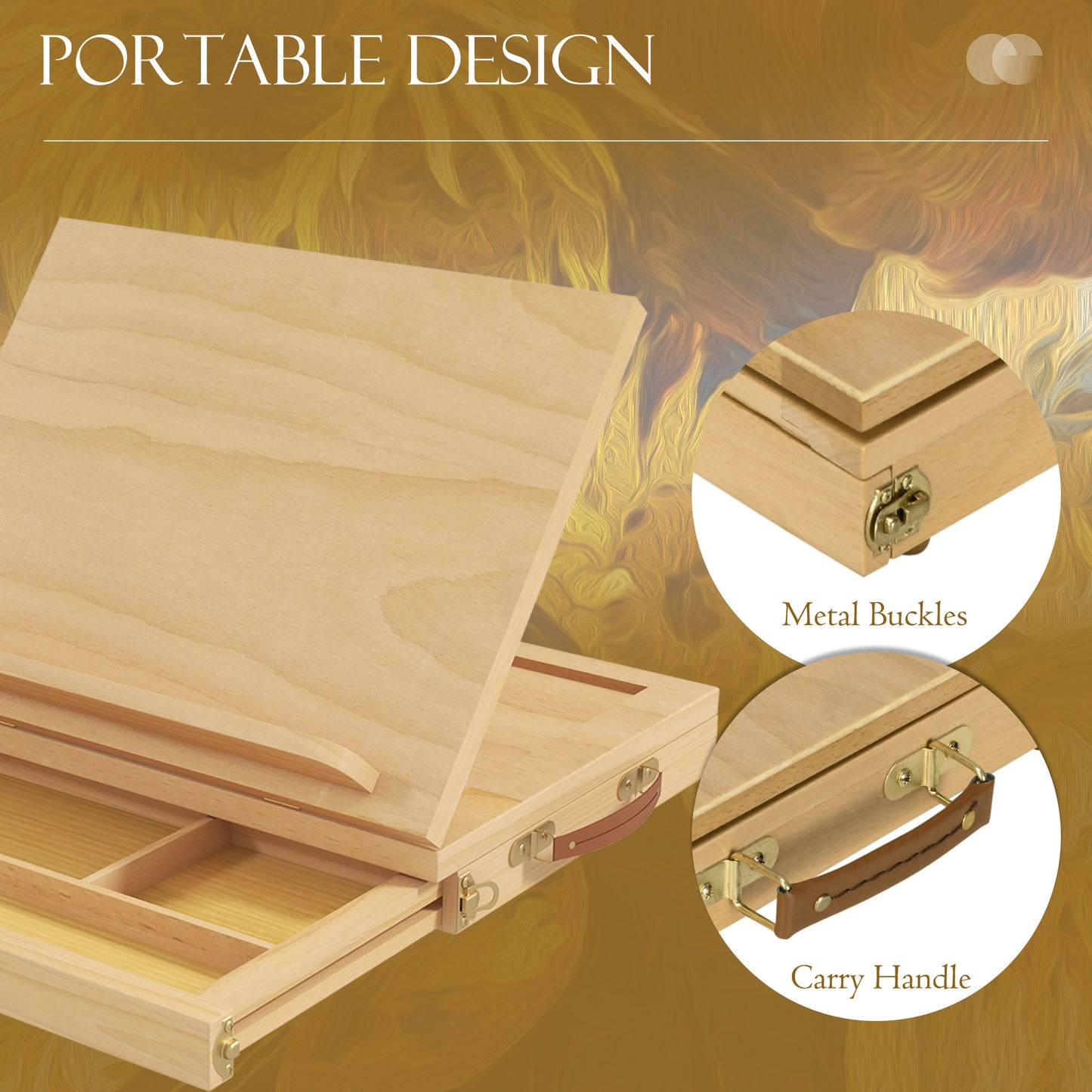 Wooden Table Easel Box with Storage Portable Folding Artist Easel