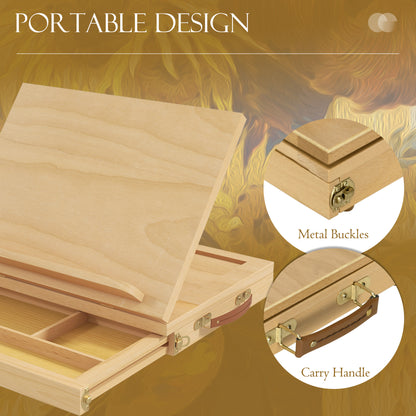 Wooden Table Easel Box with Storage Portable Folding Artist Easel
