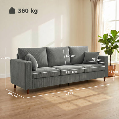 3 Seater Sofa with Wide Seat, Corduroy Upholstered, Light Grey