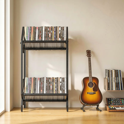 50 CD Storage Rack, 2-Tier Metal Display Rack for CDs, DVDs, Black
