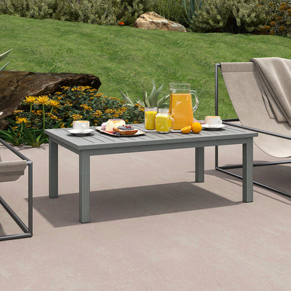 Aluminium Outdoor Coffee Table Patio Table w/ Grey Wood Grain Effect