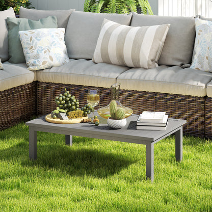 Aluminium Outdoor Coffee Table Patio Table w/ Grey Wood Grain Effect