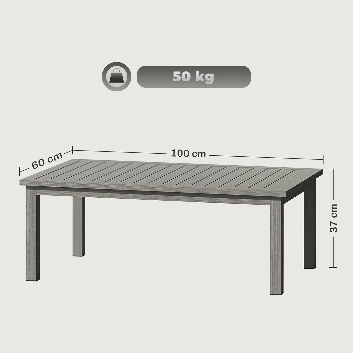 Aluminium Outdoor Coffee Table Patio Table w/ Grey Wood Grain Effect