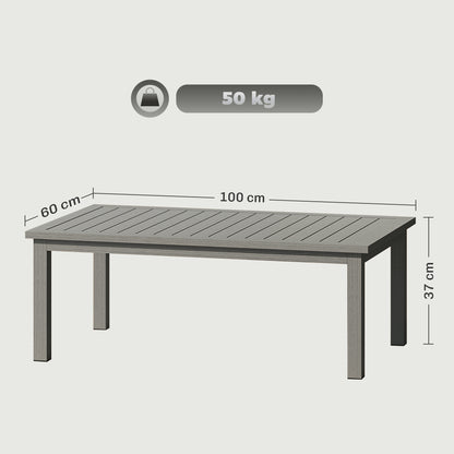 Aluminium Outdoor Coffee Table Patio Table w/ Grey Wood Grain Effect