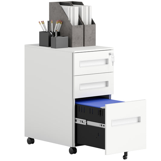 Lockable Mobile Filing Cabinet w/ 3 Drawers 30 x 43.5 x 60 cm White