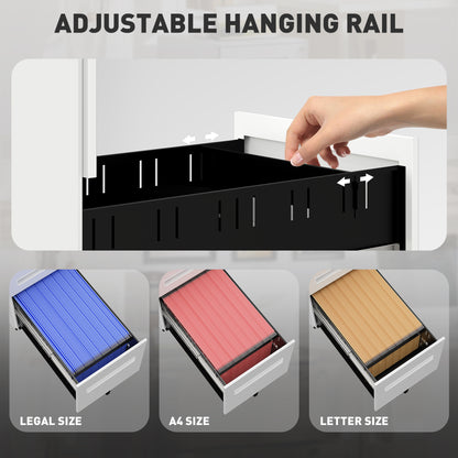 Lockable Mobile Filing Cabinet w/ 3 Drawers 30 x 43.5 x 60 cm White