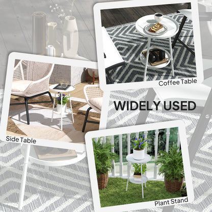 Round Garden Table, 2-Tier Metal Patio Table Coffee Table, White