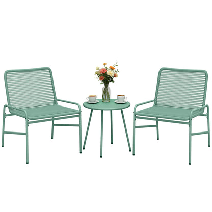Rattan Bistro Set with 2 Chairs & Round Table for Patio, Green