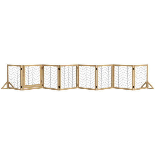 8 Panels Freestanding Dog Barrier for S and M Dogs - Natural Wood