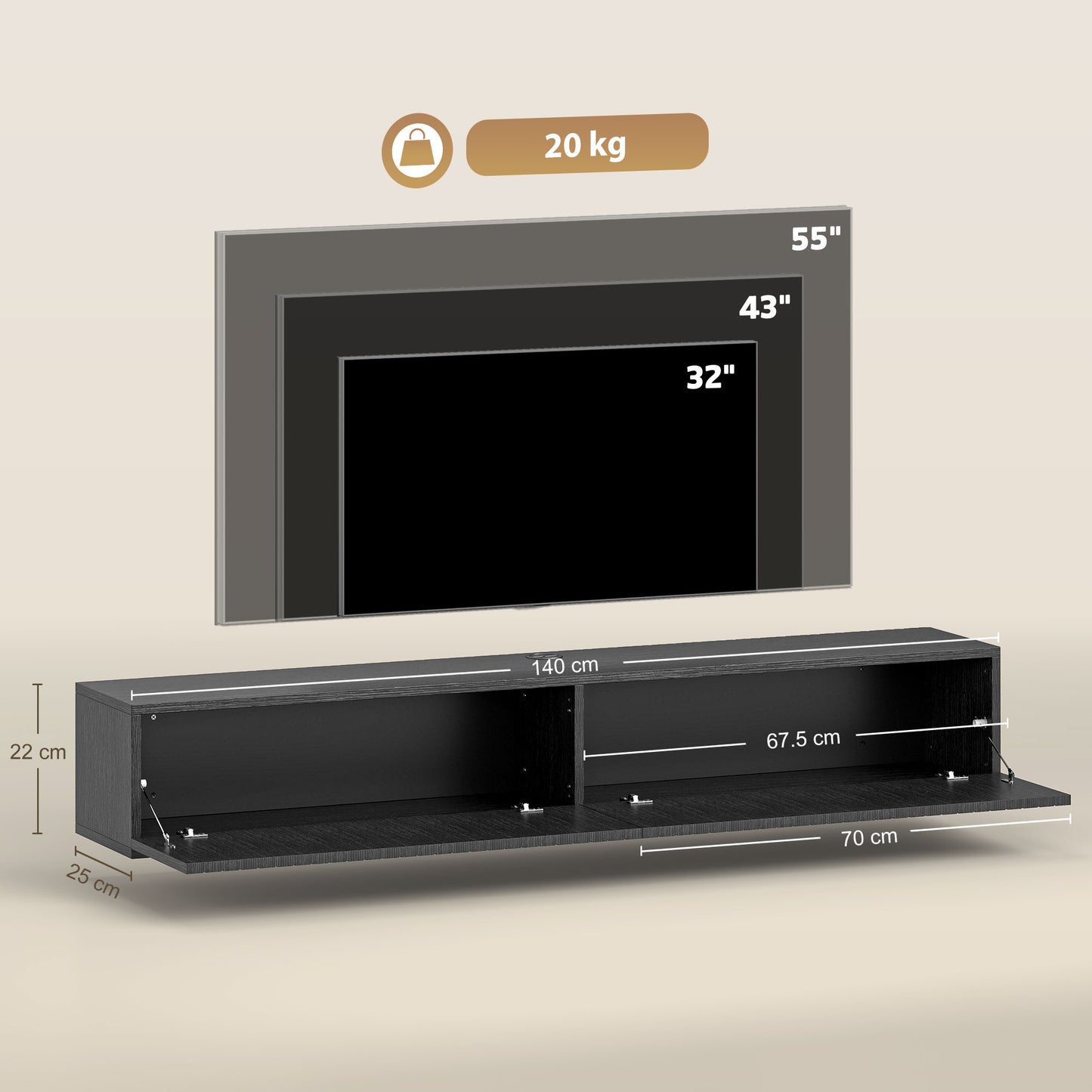 Wall Mount TV Stand Cabinet with Fluted Flip-Down Doors