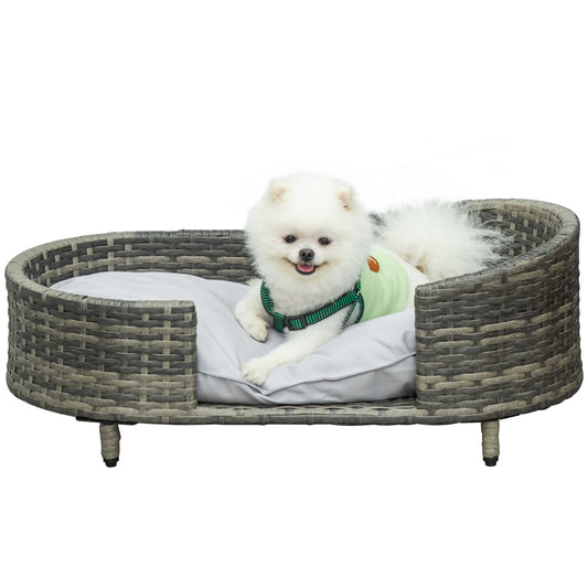 Wicker Dog Sofa Bed w/ Soft Water-resistant Cushion for Medium Small Dogs
