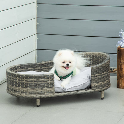 Wicker Dog Sofa Bed w/ Soft Water-resistant Cushion for Medium Small Dogs