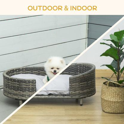 Wicker Dog Sofa Bed w/ Soft Water-resistant Cushion for Medium Small Dogs