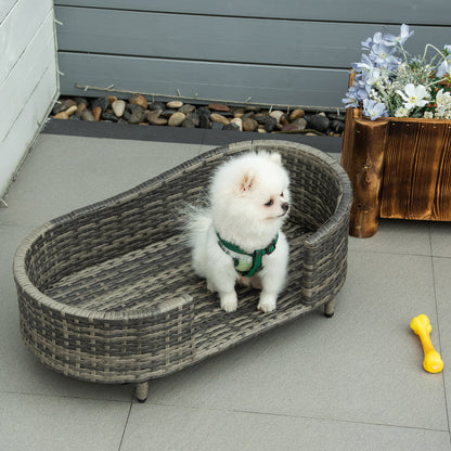 Wicker Dog Sofa Bed w/ Soft Water-resistant Cushion for Medium Small Dogs