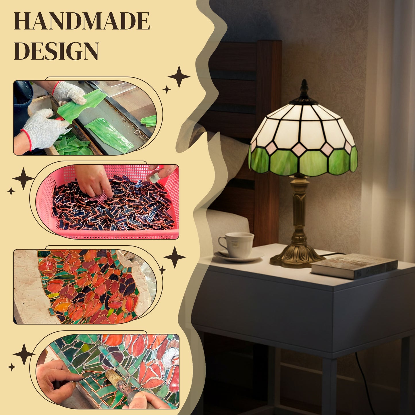 Tiffany-Style Table Lamp for Bedroom, Bulb not Included, Green