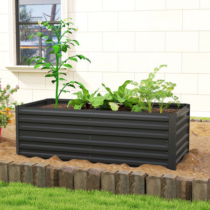 Galvanised Steel Outdoor Raised Bed w/ Reinforced Rods, Black