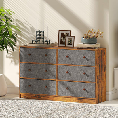 Chest of Drawers, 6 Drawer Dresser for Bedroom, Grey and Rustic Brown
