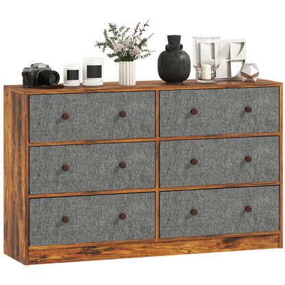 Chest of Drawers, 6 Drawer Dresser for Bedroom, Grey and Rustic Brown