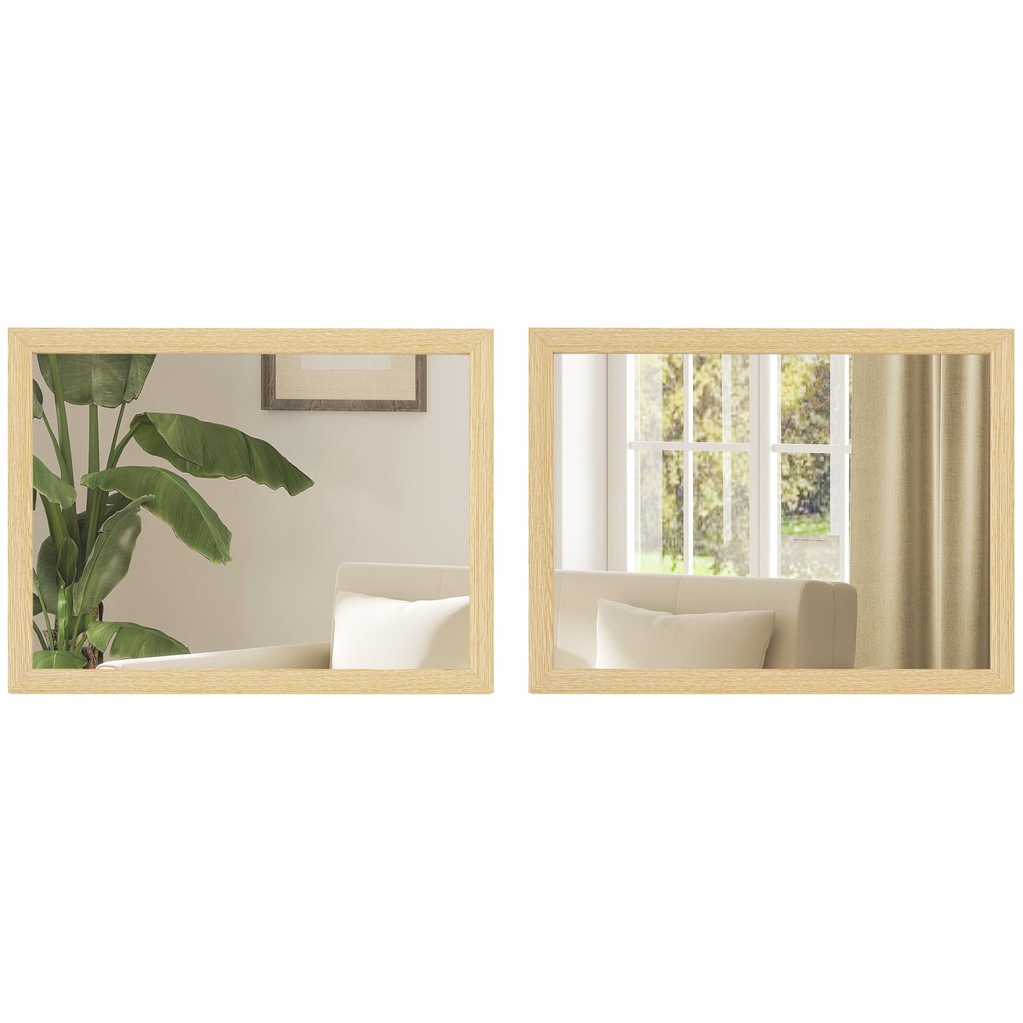 30 x 40 cm Wall Bathroom Mirror, Vanity Mirror, Set of 2, Natural