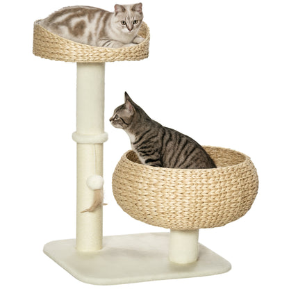 72cm Cat Tree Kitten Tower with 2 Beds Scratching Post Toy Ball Beige