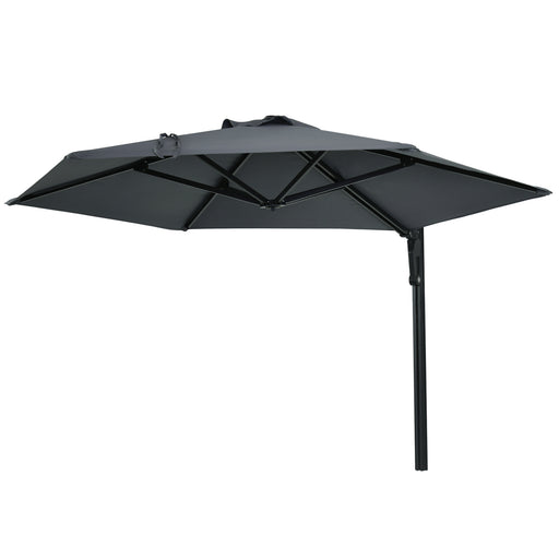 Wall Mounted Parasol, Hand to Push Outdoor Patio Umbrella with 180 Degree Rotatable Canopy for Porch, Deck, Garden, 250 cm, Grey